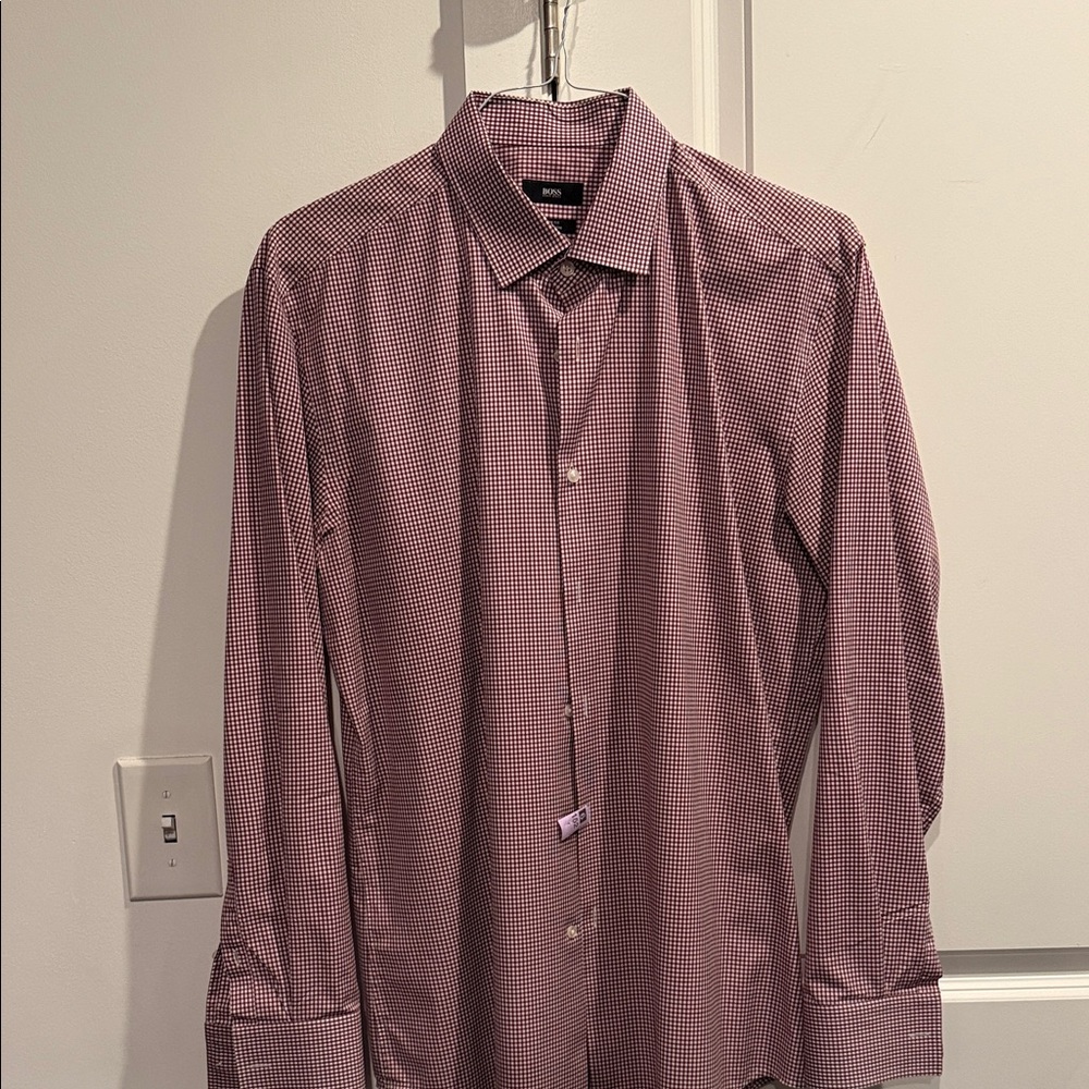 Boss Burgundy Checkered gingham dress shirt